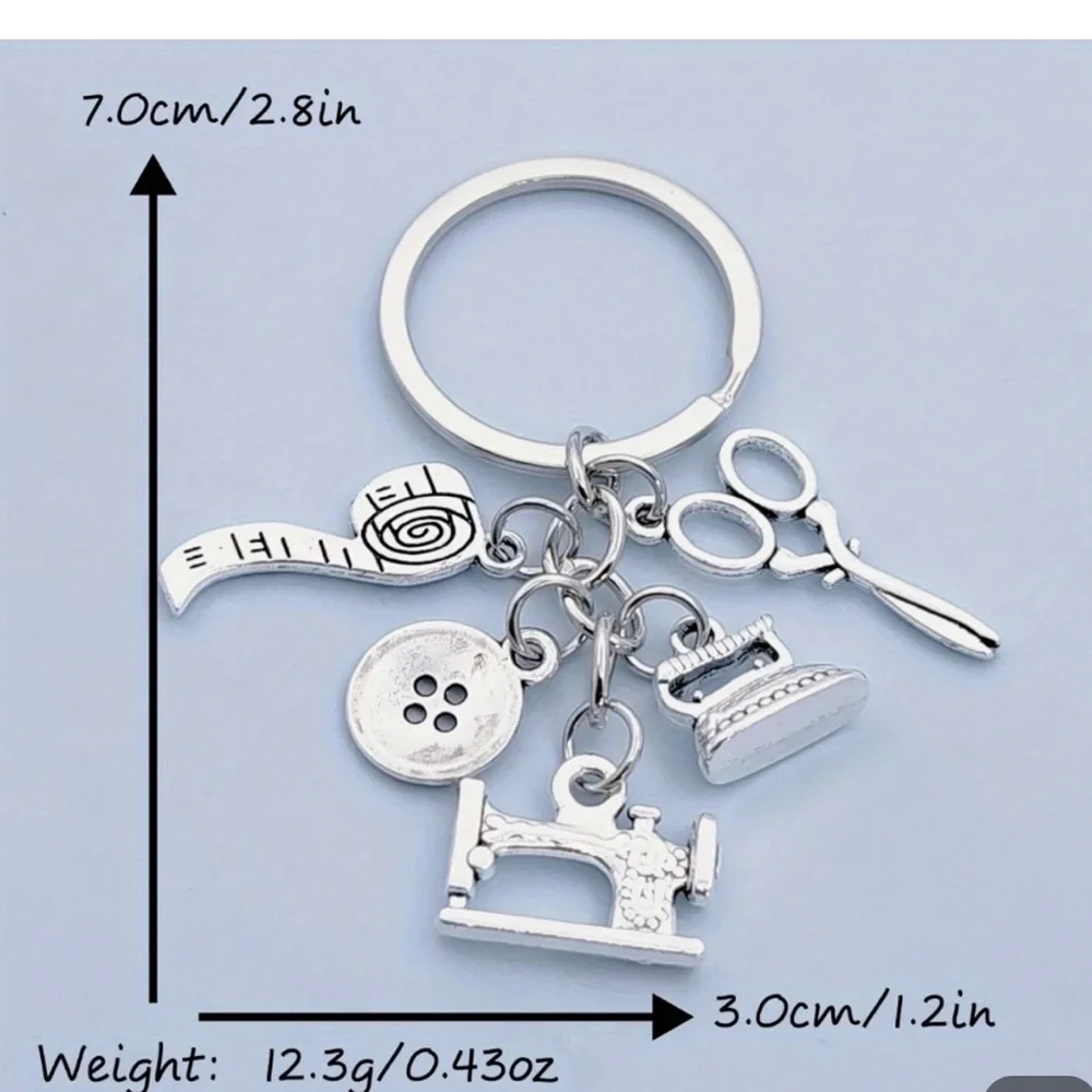 SEWING TOOLS Silvertone Keychain Bag Charm